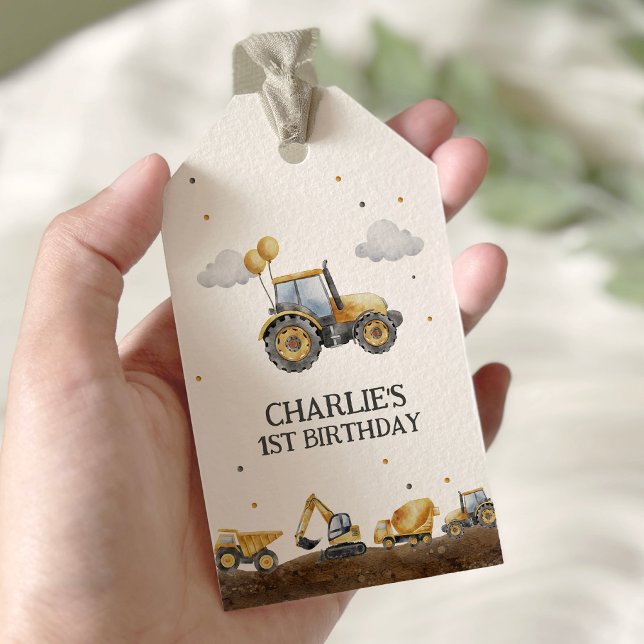 Étiquettes-cadeau Camions de construction Simple Minimaliste Anniver (Créateur téléchargé)