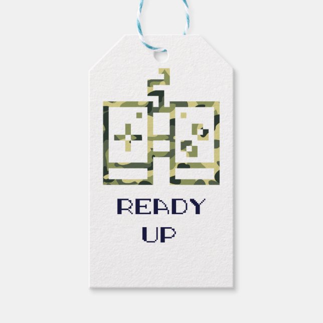 Étiquettes-cadeau Camouflage Contrôleur de jeu vidéo prêt Gamer (Devant)