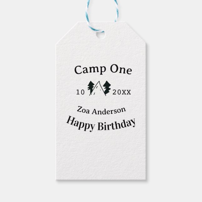 Étiquettes-cadeau Camp one happy birthday name date campingadventure (Devant)