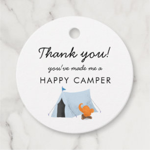 Étiquettes Cadeau Camping Anniversaire Fête Bleue Tente Happy Camper
