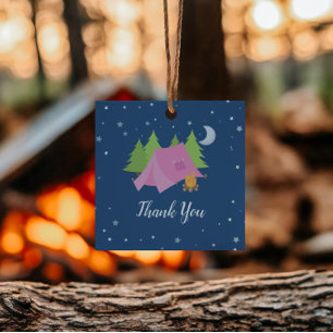 Étiquettes Cadeau Camping Nuit sous la tente rose Merci
