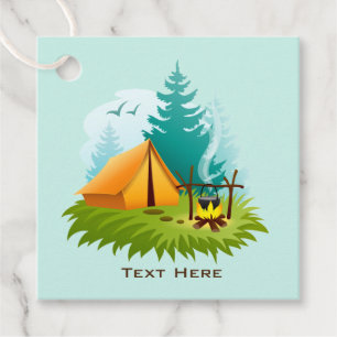 Étiquettes Cadeau Camping Tent Woods Design Privilège Card