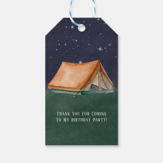 Étiquettes-cadeau Campout Sleepover Boy Birthday Party Merci (Devant)