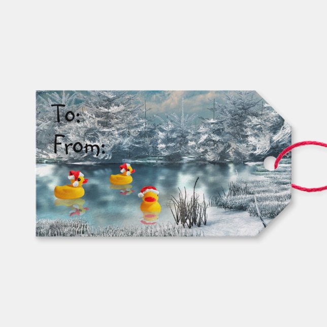 Étiquettes-cadeau Canard en caoutchouc Noël (Devant (Horizontal))