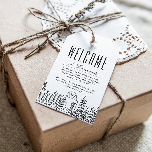 Étiquettes-cadeau Cancinnati Skyline | Mots clés cadeaux de bienvenu (Créateur téléchargé)