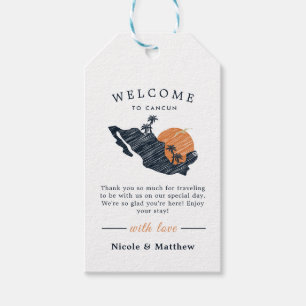 Étiquettes-cadeau Cancun Mexique Carte Marine Minimaliste Mariage Bi