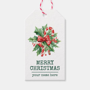 Étiquettes-cadeau Candy Cane Joyeux Noël Texte personnalisé Vert fon