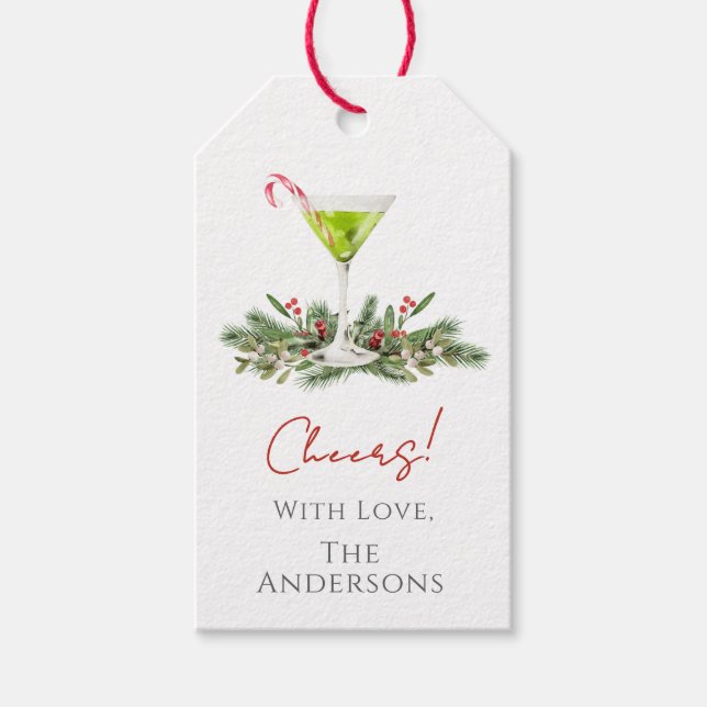 Étiquettes-cadeau Candy Cane Martini & Mistletoe Joyeuses Fêtes (Devant)