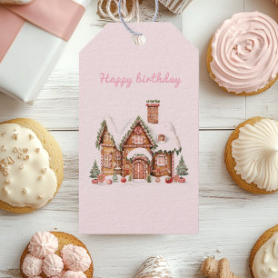 Étiquettes-cadeau Candy Gingerbread Maison rose Anniversaire