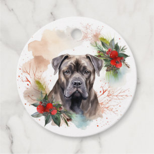 Étiquettes Cadeau Cane Corso Christmas Wreath Festive Pup