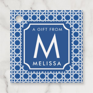 Étiquettes Cadeau Canne bleue et blanche Rattan Monogramme