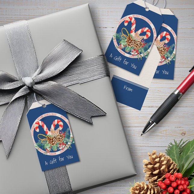 Étiquettes-cadeau Canne de Noël Bleue (Créateur téléchargé)
