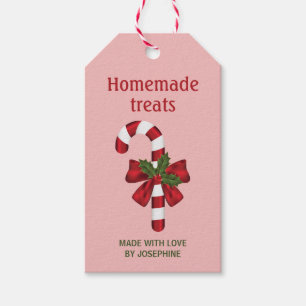 Étiquettes-cadeau Canne en sucre d'orge avec un nœud sur fond rose -
