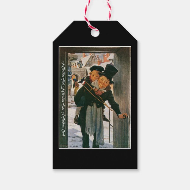 Étiquettes-cadeau Cantique de Noël "Bob Cratchit et Tiny Tim" (Devant)