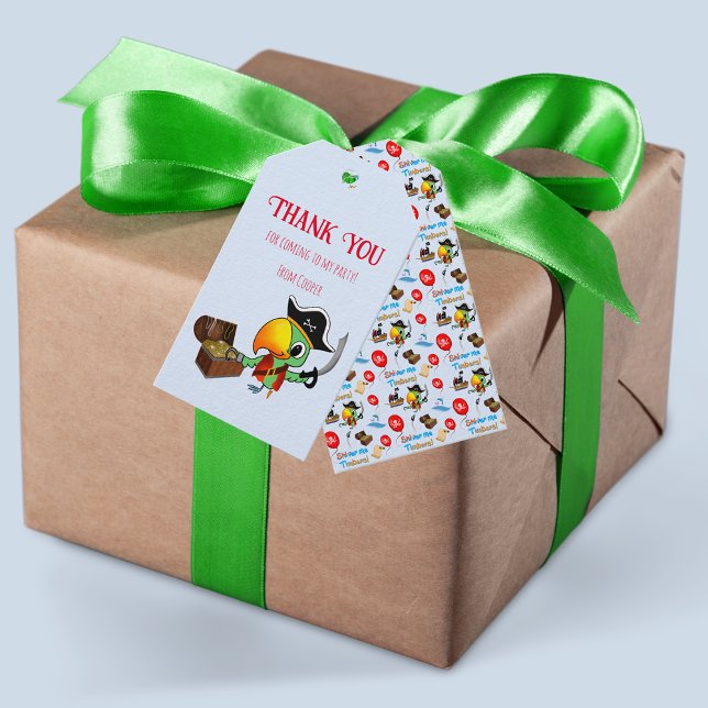 Étiquettes-cadeau Capitaine Parrot Trésor Merci pirate (Créateur téléchargé)