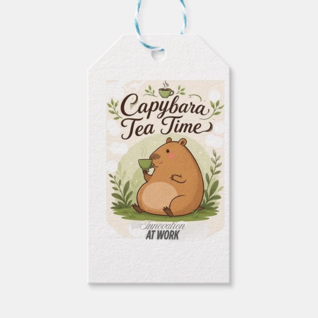 Étiquettes-cadeau Capybara à la pause thé | Capybara mignon buvant d (Devant)