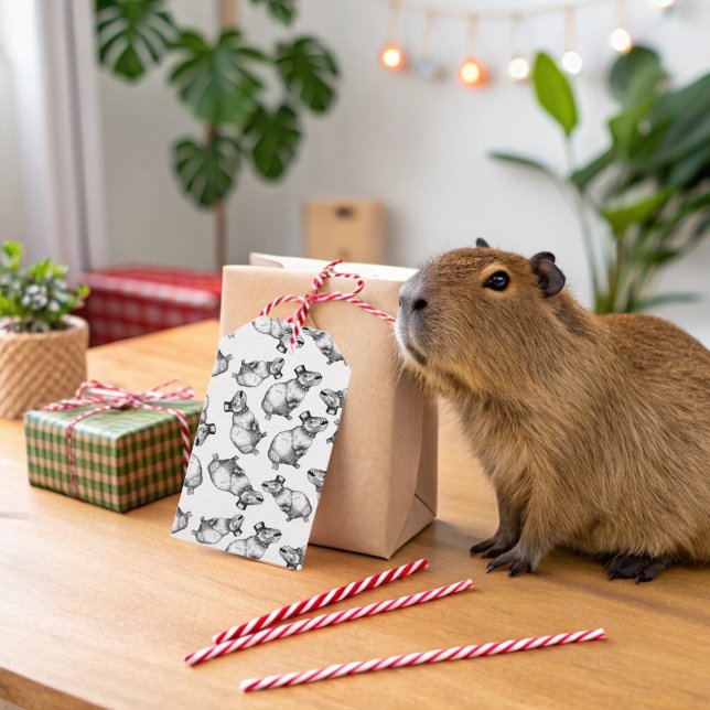 Étiquettes-cadeau Capybara Avec Chapeau Haut (Capybara Gift Tag)