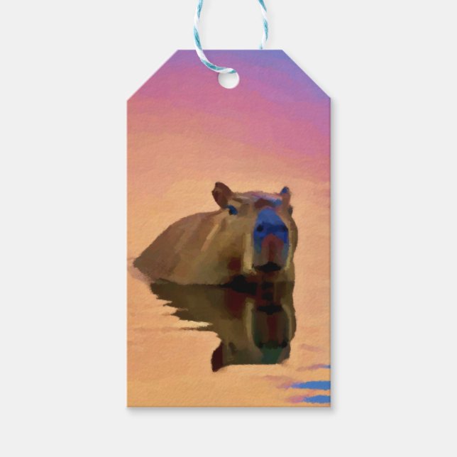 Étiquettes-cadeau Capybara Émergée d'un lac paisible (Devant)