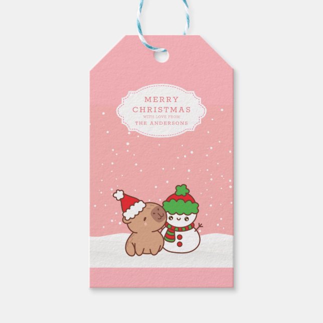 Étiquettes-cadeau Capybara Et Snowman Mignons Noël (Devant)