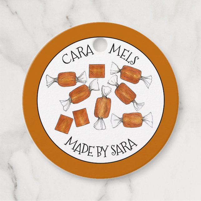 Étiquettes Cadeau Caramels Salés Maison Sucres Bonbons Fabriqués Par (Devant)