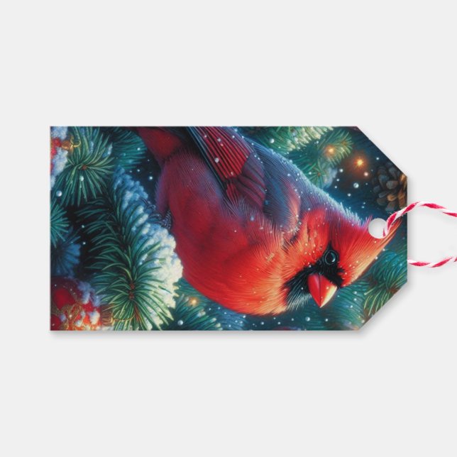 Étiquettes-cadeau Cardinal de Noël/hiver (Devant (Horizontal))