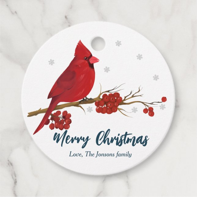 Étiquettes Cadeau Cardinal Rouge Anniversaire Noël  (Devant)