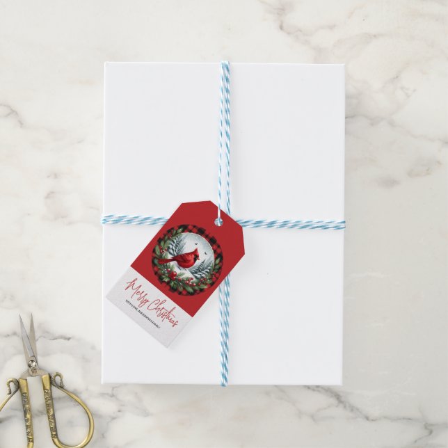 Étiquettes-cadeau Cardinal rouge avec baies de houx (Avec de laficelle)