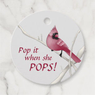 Étiquettes Cadeau Cardinal Rouge Baby shower Pop It When She Pop!