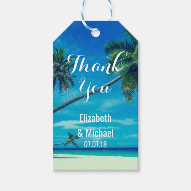 Étiquettes-cadeau Caribbean Island Tropical Beach Mariage Merci (Devant)