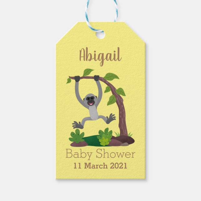 Étiquettes-cadeau Caricature de bande de gibbon joyeux (Devant)