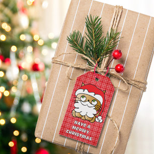 Étiquettes-cadeau Caricature de chat de Noël drôle Dire Meowy