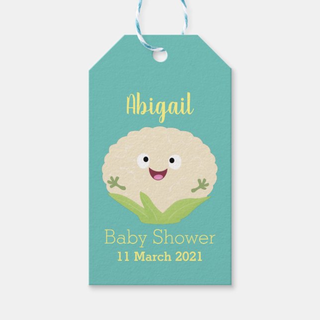 Étiquettes-cadeau Caricature de légume de chou-fleur joyeux (Devant)