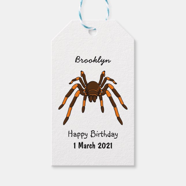 Étiquettes-cadeau Caricature déplaisante de tarantule brun et orange (Devant)