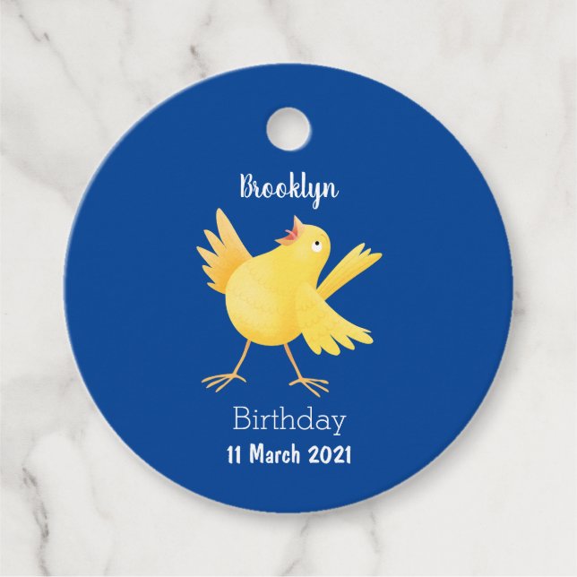 Étiquettes Cadeau Caricature d'oiseau canari jaune chantant mignon (Devant)