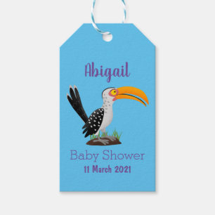 Étiquettes-cadeau Caricature d'oiseau de safari de barbecue jaune am