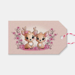 Étiquettes-cadeau Caricature mignonne Bambi Les amoureux Coeurs Sain