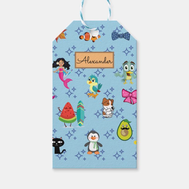 Étiquettes-cadeau Caricatures scintillent mignons dessins animés pou (Devant)