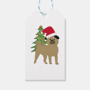 Étiquettes-cadeau Carlin de dessin animé mignon en Santa Hat v2