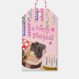 Étiquettes-cadeau Carlin de partie et gâteau d'anniversaire