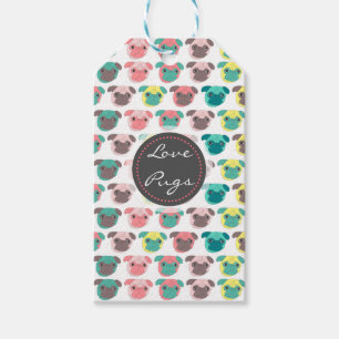 Étiquettes-cadeau Carlins colorés adorables "Carlins d'amour" illus