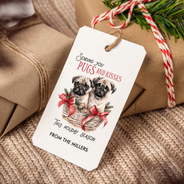 ÉTIQUETTES-CADEAU CARLINS ET KISSES CHRISTMAS THÈME CHIEN PERSONNALI (PUGS AND KISSES DOG THEMED CUSTOM GIFT TAG WITH PERSONAL MESSAGE, DOG THEMED FOR ANIMAL LOVERS AND )