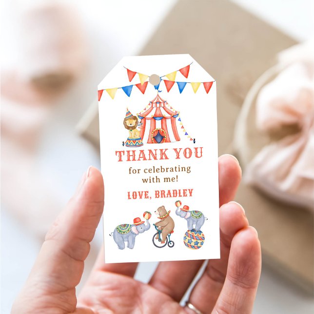 Étiquettes-cadeau Carnaval mignon Cirque & Animaux Anniversaire Merc (Créateur téléchargé)