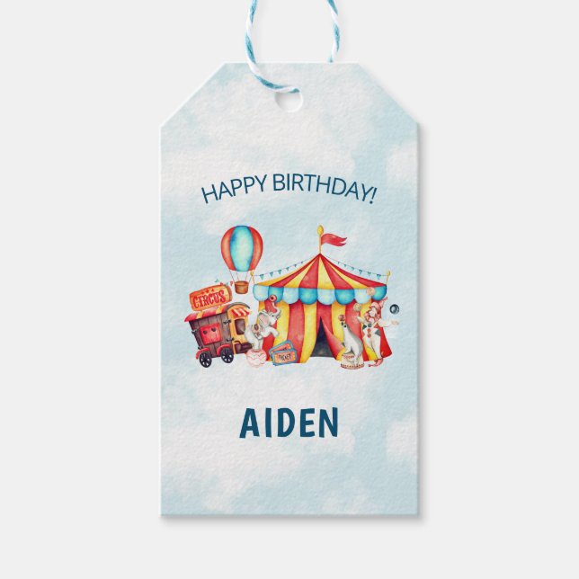 Étiquettes-cadeau Carnival Cirque Big Top Blue Anniversaire (Devant)