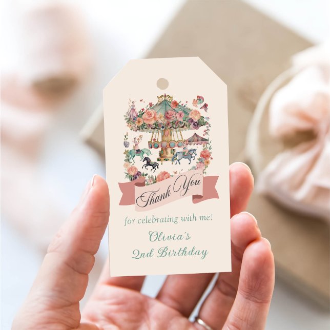 Étiquettes-cadeau Carousel Cheval Carnival Anniversaire Merci (Créateur téléchargé)