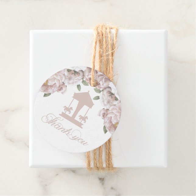 Étiquettes Cadeau Carousel Merci rose pâle (En situation)