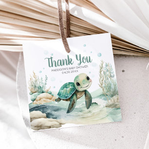 Étiquettes Cadeau Carré Baby shower de la tortue de mer
