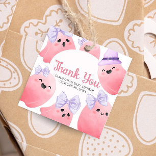 Étiquettes Cadeau Carré Baby shower d'Halloween Pink Little Boo