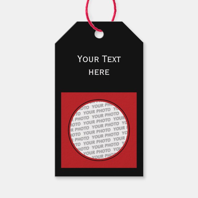 Étiquettes-cadeau Carré Cadre rouge + votre photo, texte & backgr. (Devant)