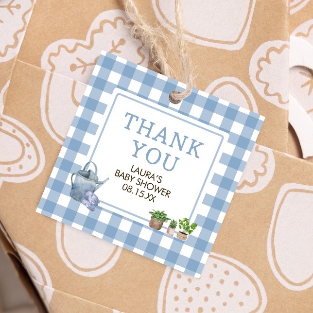 Étiquettes Cadeau Carré de Baby shower des fermiers à culture locale (Blue Farmers Market Locally Grown Baby Shower Square Favor Tags)