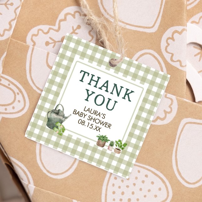 Étiquettes Cadeau Carré de Baby shower des fermiers cultivés localem (Green Farmers Market Locally Grown Baby Shower Square Favor Tags)